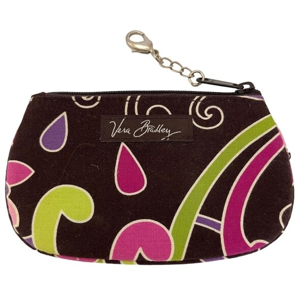 Vera Bradley Zipper ID Case Wallet Document Holder Floral Brown Pink Coin Purse - Picture 1 of 6